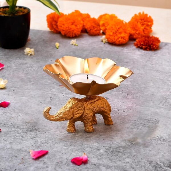 Elegant Elephant Metal Tea Light Candle Holder Diwali Decoration Item for Home