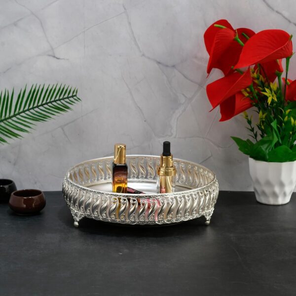 Silver Finished Metal Hamper Basket Tray for Pooja,