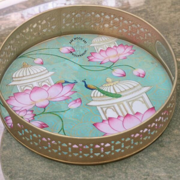 Dark Green Round Pichwai Tray