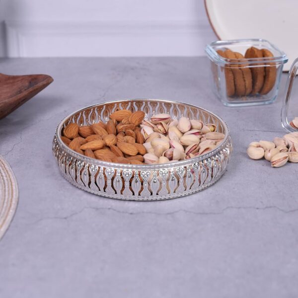 Round German Silver Plated Tray| Decorative Pooja Plate | Gift for