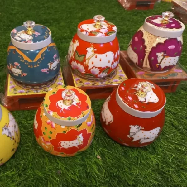 Cow Pichwai Jar Design Collection – Set of 6 Traditional Artworks for Metal Containers
