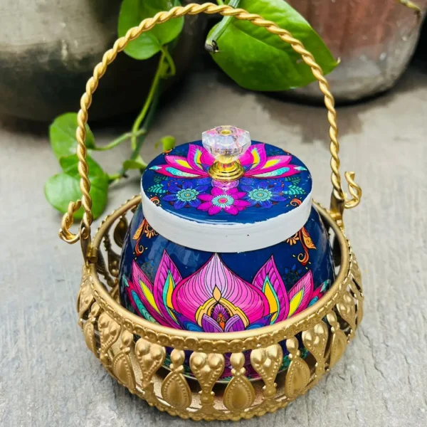 Pichwai Jar and Metal Basket Combo