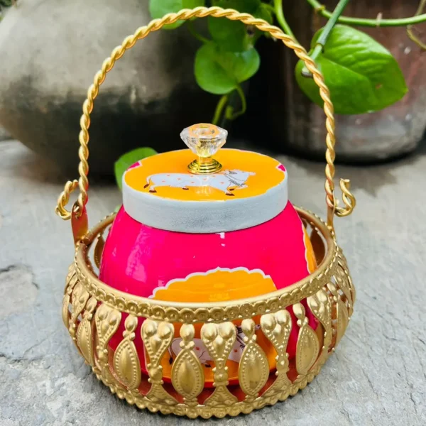Pichwai Jar and Metal Basket Combo