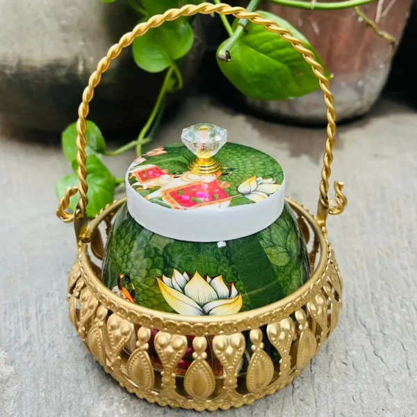 Pichwai Jar and Metal Basket Combo