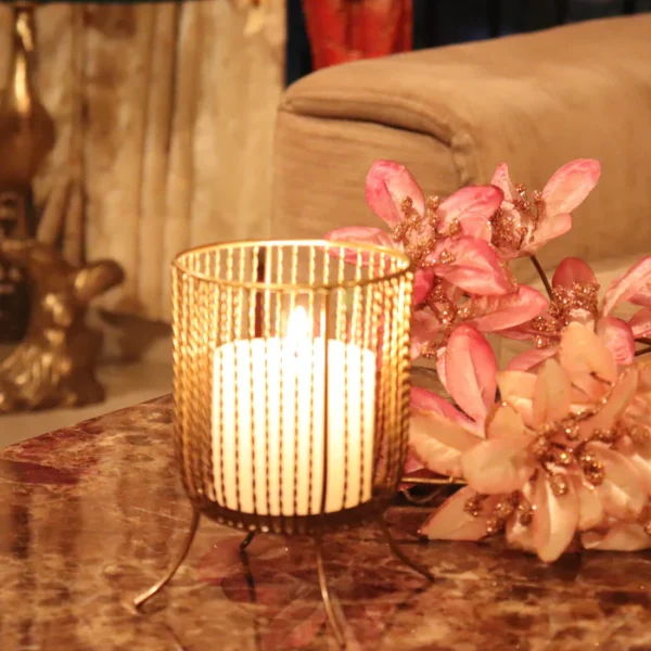Antique Wired Golden Candle Stand | Metal Tealight Holder For Decor