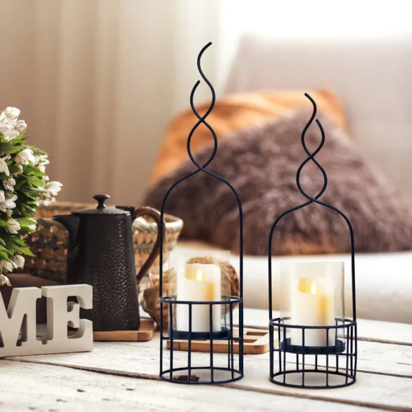 Basket Candle Holder Stand With Glass Cover Set of 2