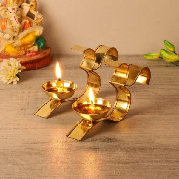 Om Golden Akhand Diya | Brass Tealight Holder Stand