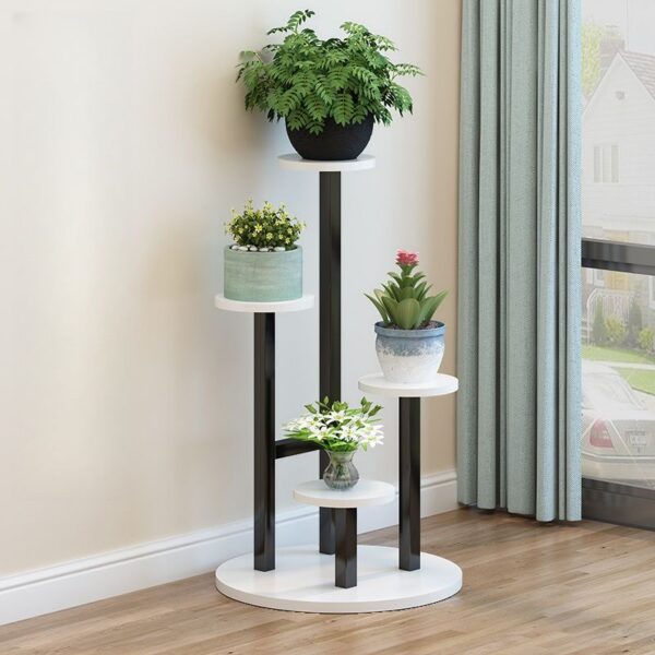 Rounded Multi-Level Wooden Flower Rack, Brown-Black