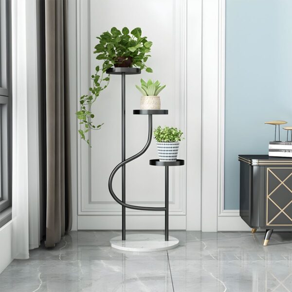 Modern Plant Stand in Round Shape with 3 Metal Shelves for Indoor