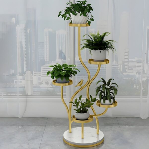 5-Tier Marble Plant Table with Metal Frame and No Need for Installation Holes