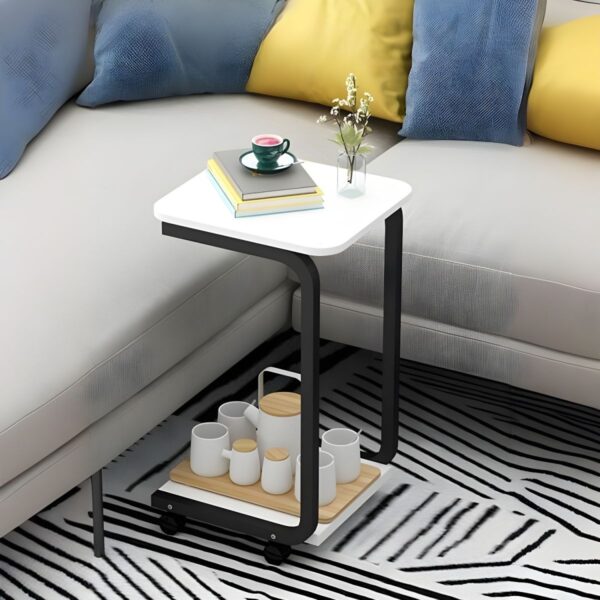 Square Manufactured Wood Plant Table with 2 Tiers for Living Room - Casters Included 11.8"L x 11.8"W x 29.5"H White-Black