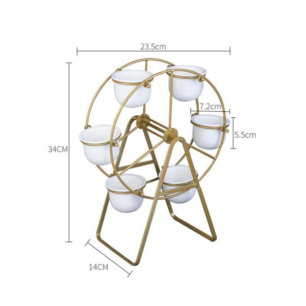 Ferris Wheel Metal Planter Stand | Rotating Mini Flower Pot Holder | Decorative Succulent Planter for Home & Office Table Décor (6 Pots Included) - Image 4