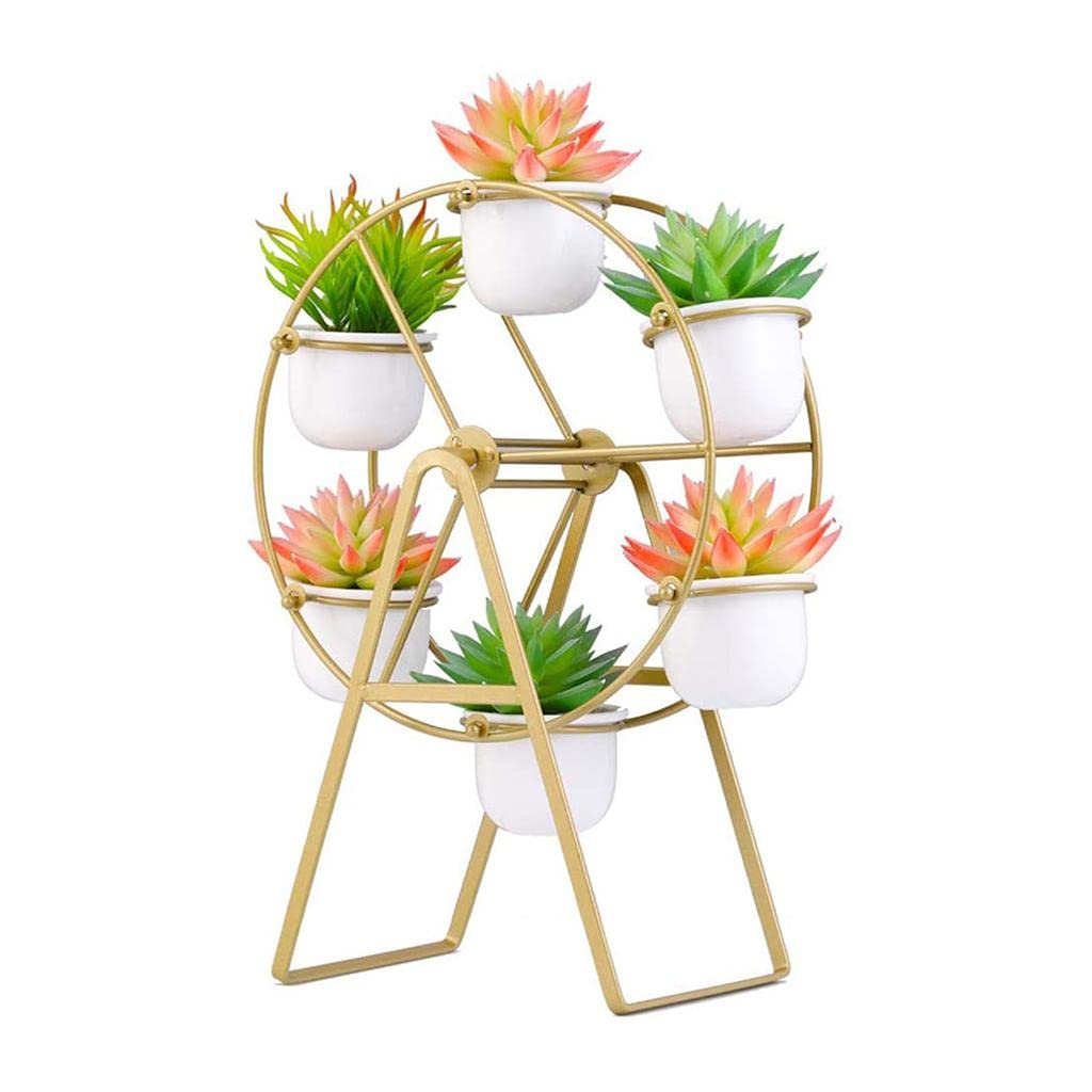 Ferris Wheel Metal Planter Stand | Rotating Mini Flower Pot Holder | Decorative Succulent Planter for Home & Office Table Décor (6 Pots Included) - Image 2