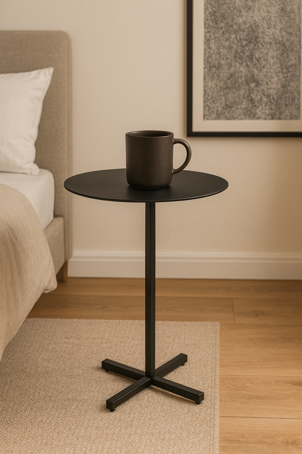 Scandinavian round metal side table with plinth base, standard height, no wear - 1 Black L 40 x W 40 x H 6 - Image 2