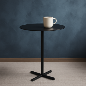 Scandinavian round metal side table with plinth base, standard height, no wear - 1 Black L 40 x W 40 x H 6